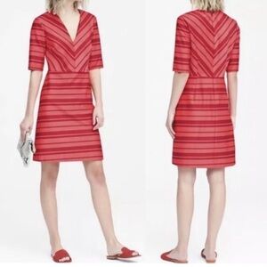 NWTs Banana Republic | Burgundy and Pink Stripped Elbow Sleeve Vneck A-Line 6
